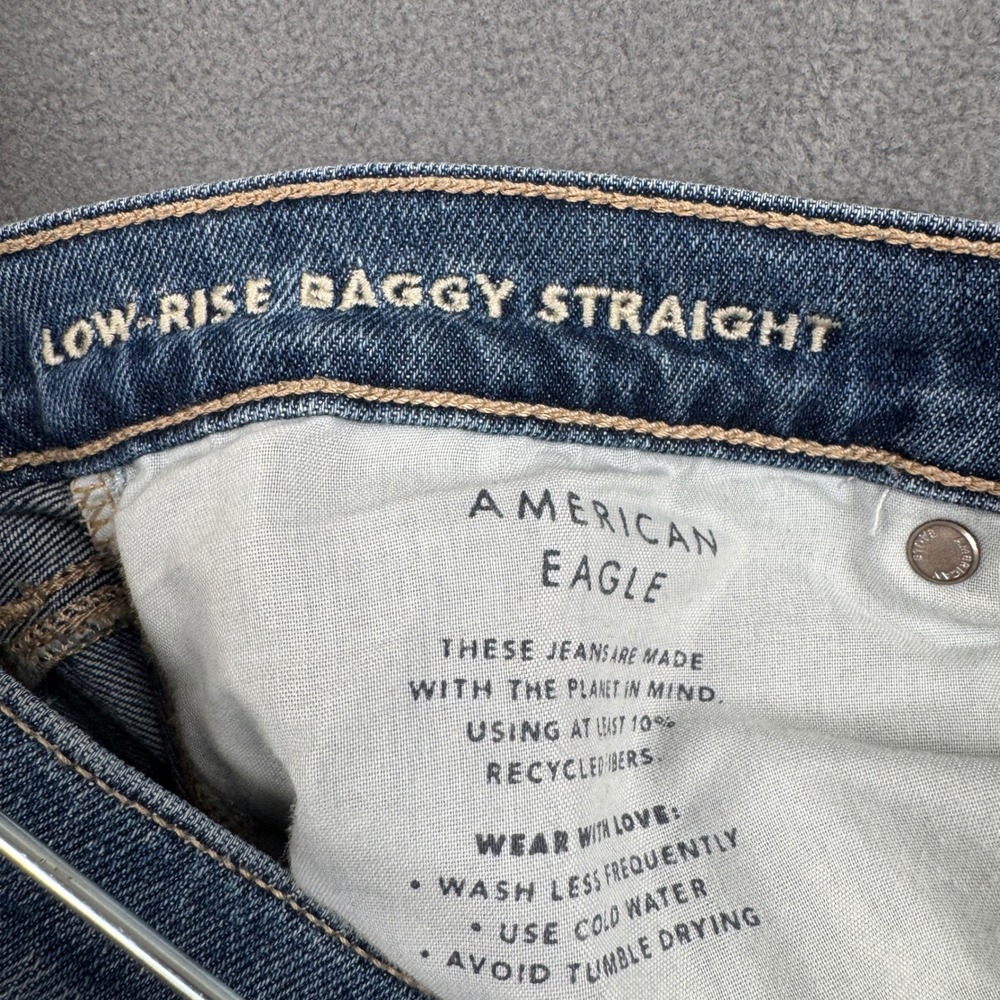 American Eagle Low-Rise Baggy Straight Seamed Distressed Jeans Womens 8 Regular - Picture 8 of 12